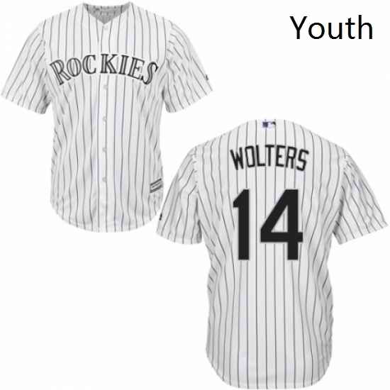 Youth Majestic Colorado Rockies 14 Tony Wolters Replica White Home Cool Base MLB Jersey